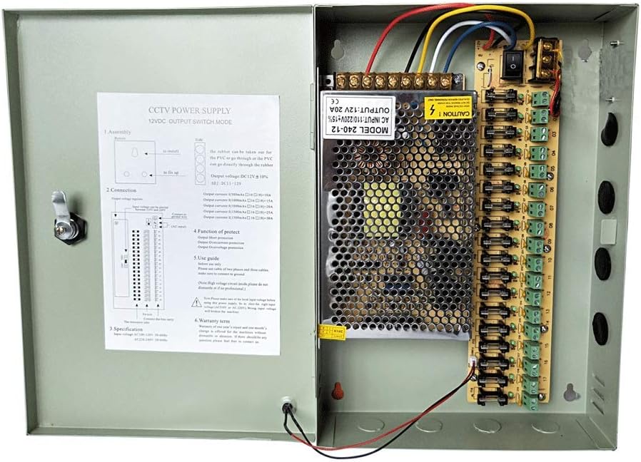 18 Channel 20A 12V DC Security Camera Power Supply Box Distribution for CCTV DVR Surveillance System