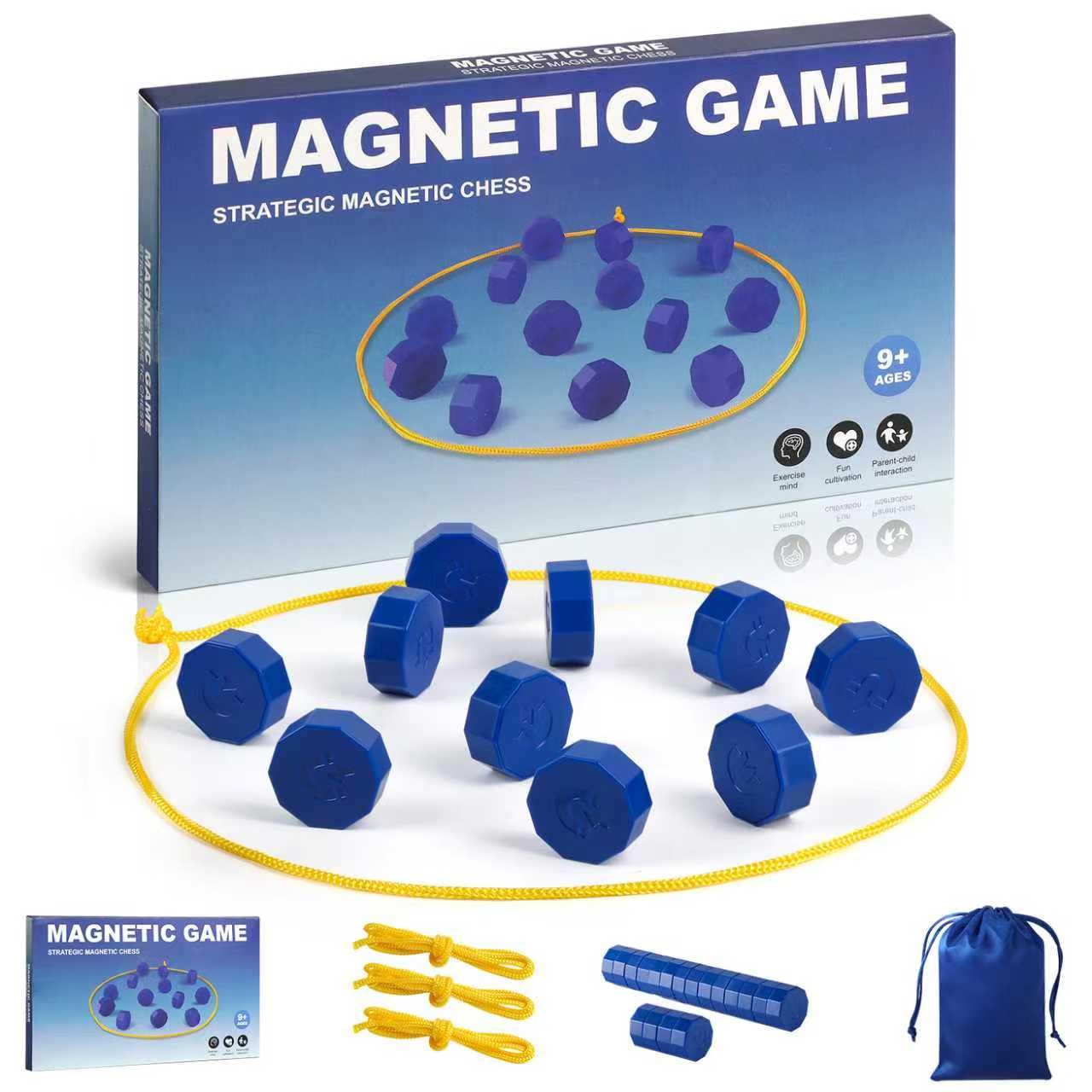 Magnetic Chess Game with 28 Travel-Stones, Magnet Chess 3 String & Portable Storage Bag, for Family & Party & Travel & Camping, Exciting Magnetic Game