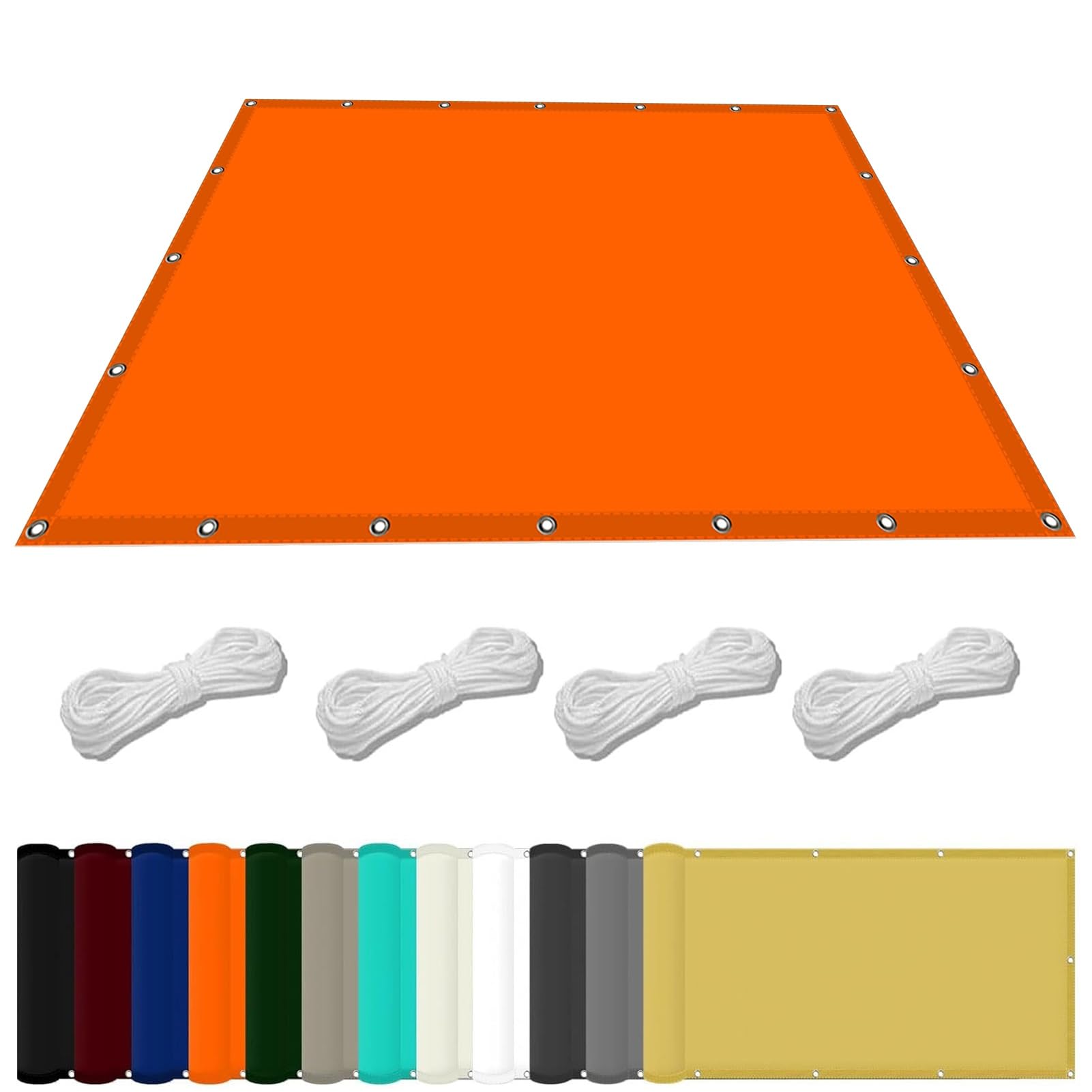 Markisenstoffe Meterware 2.8 x 3 m Wasserdicht Sonnenschutz Strand Reißfest UV-Schutz nach Mass Polyestergewebe Mit Seil Sonnensegel Sonnenschutz für Camping Schwimmbad, Orange