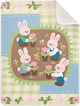 Security Blankets Minky seat Blankets for Babies for Nursery Stroller Crib 30x40in Cartoon Rabbits Gardener Cute