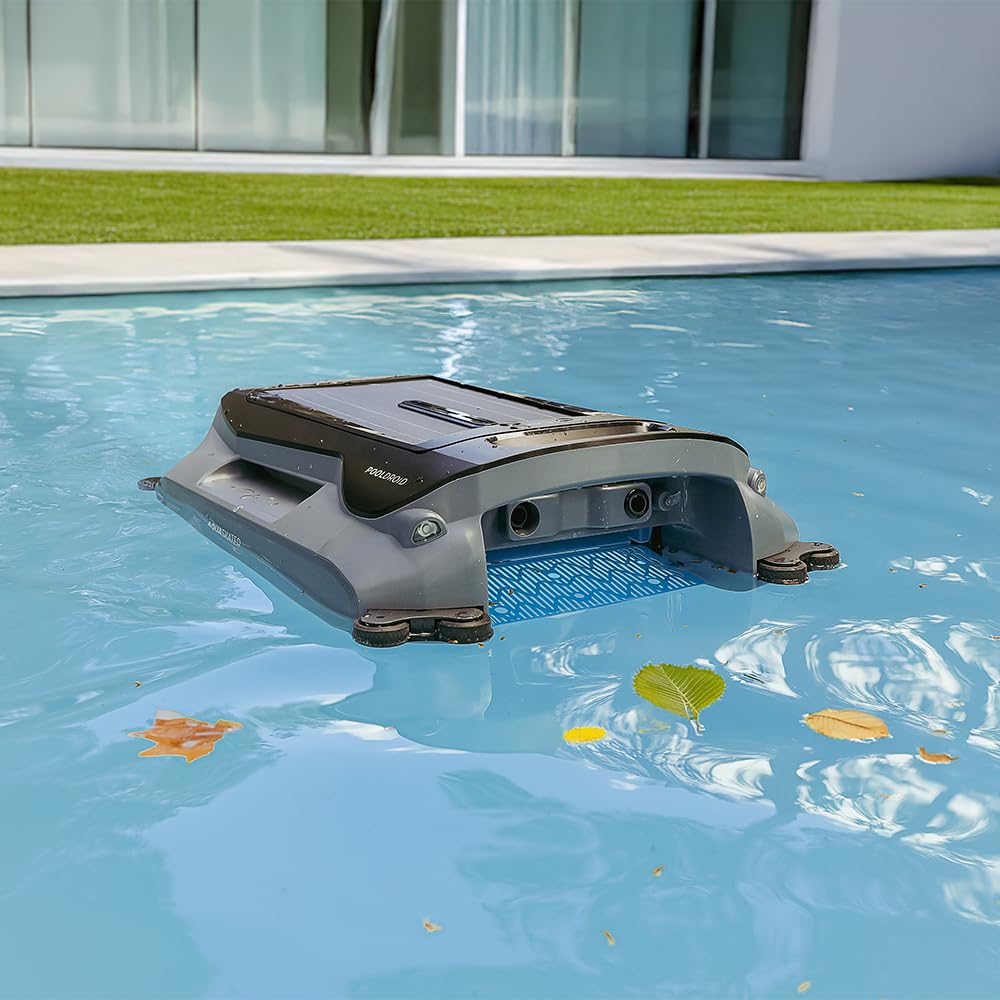Cecotec Robot Pulitore Piscina Senza Fili Conga Pooldroid AquaSkater, Per Superficie e Linea di Galleggiamento, Carica Solare, Autonomia 16h, Cestello 4.5L, Filtro da 187.5 μm, Navigazione Sensori