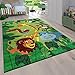 Alfombra Habitación Infantil para Niños Motivo De Animales Y Selva Pelo Corto, tamaño:140x200 cm, Color:Verde
