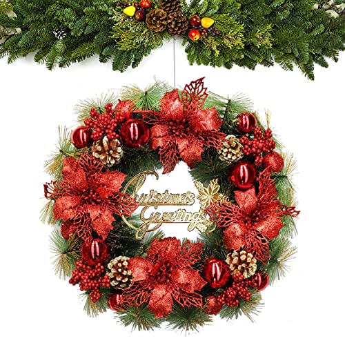 Nedyet Christmas Artificial Wreath Front Door Christmas Wreaths with Pine Cones Berries and Flowers Handcrafted Farmhouse Wreath Christmas Wreaths for Front Door Outside