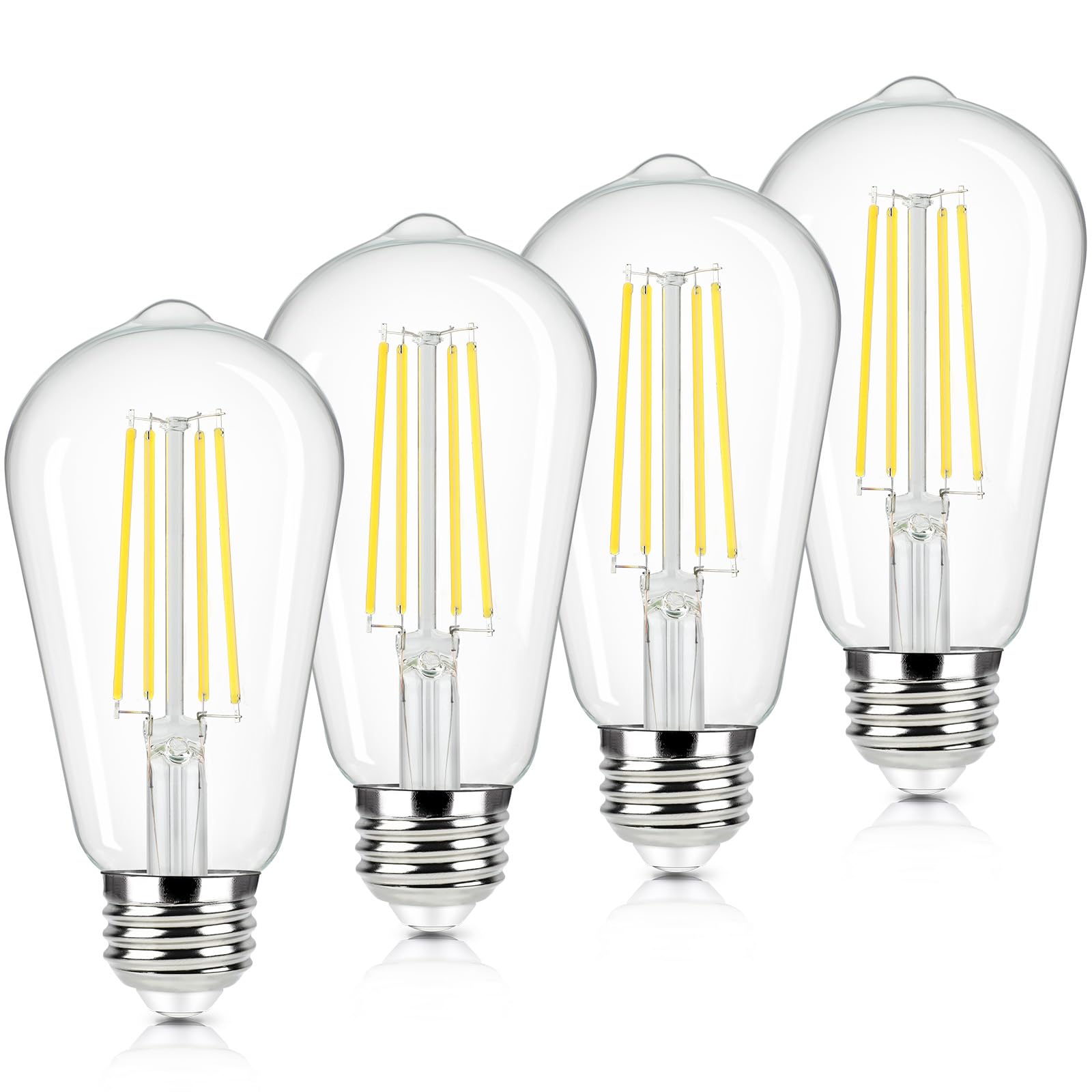 Brightever Vintage LED Edison Bulbs 60 Watt Equivalent, 6W ST58 Super Bright 4000K Neutral Daylight White, Clear Glass Style 700Lumens Antique LED Filament Bulbs, E26 Base, Non-dimmable, 4 Packs
