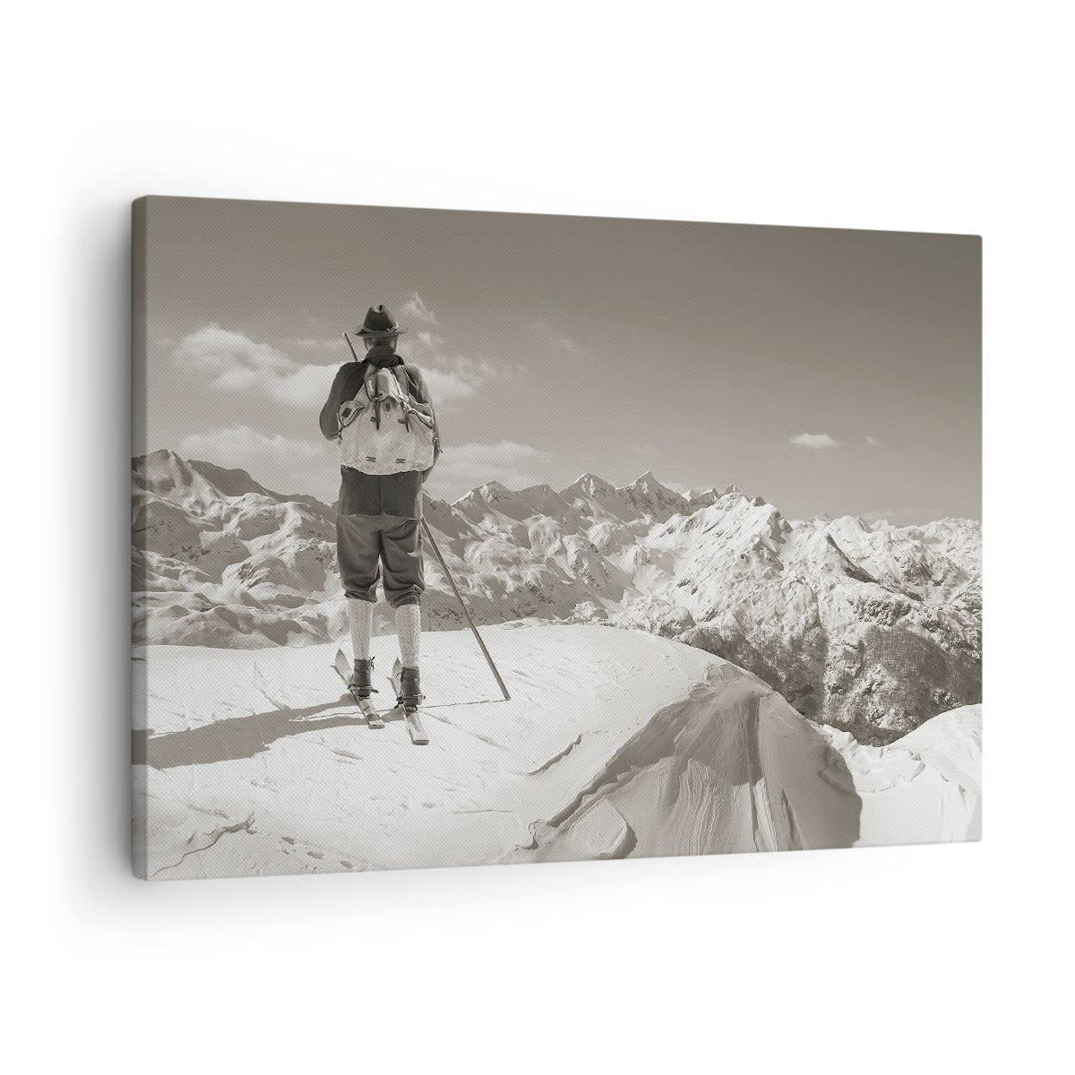 Moderno Quadro su Tela 70x50 cm Stampe da Parete Persone Sport - 4192 | Sciatore Baviera Seppia Quadro Decorativo 1 pezzo Soggiorno Camera da Letto Arte da Parete Decorazione da Parete ARTTOR