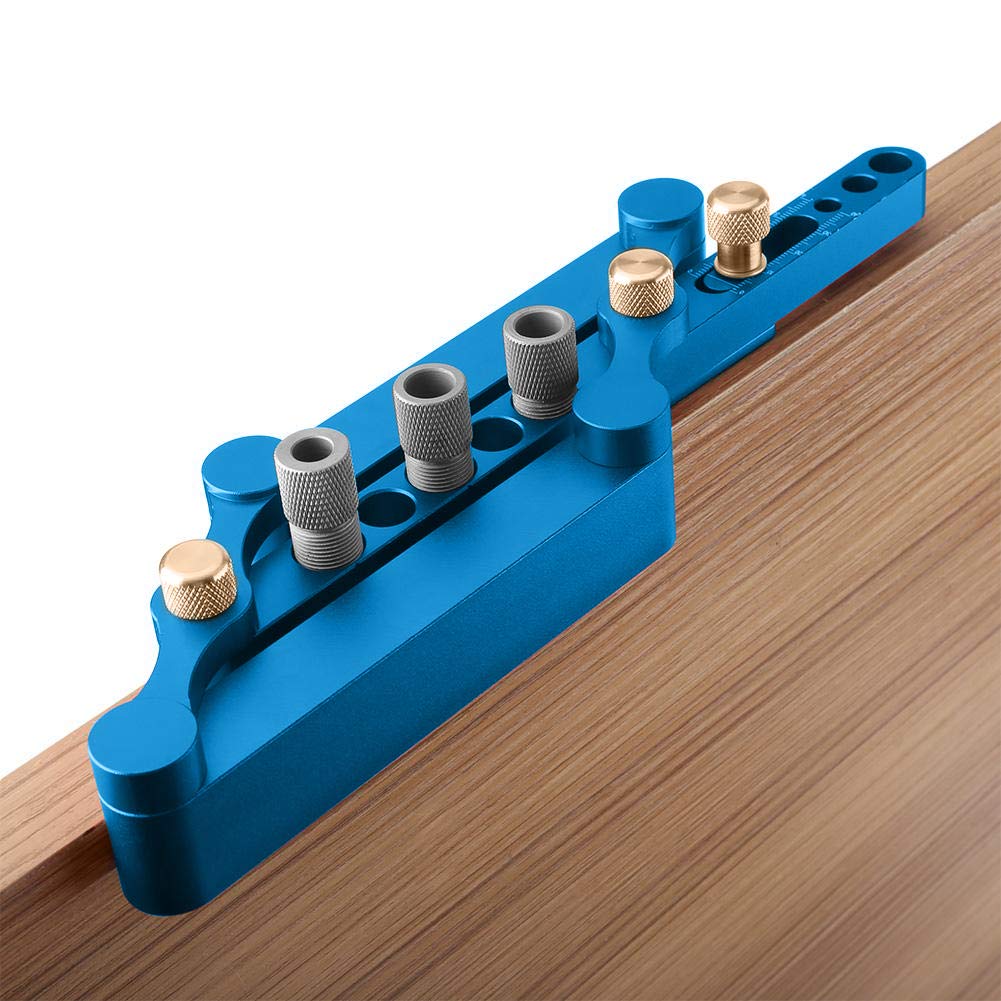 Kit Guida per Trapano Autocentrante, Posizionatore per Legno in Lega di Alluminio 6/8/10mm con 9 Boccole in Acciaio per Foratura Mobili