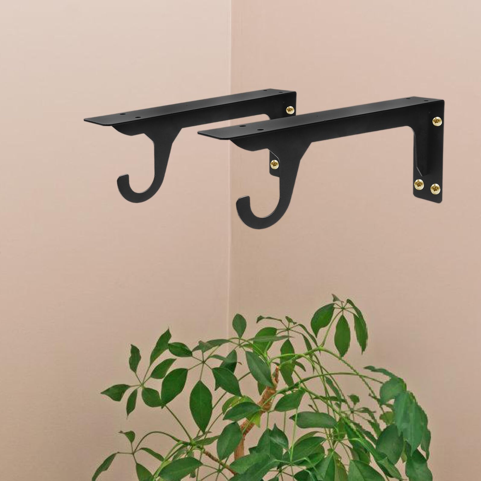 ibasenice Soporte Triangular Metálico Negro 12 Pulgadas con Gancho Par de Soportes Resistentes para Estantes Flotantes Optimiza Espacio Armarios y Cocinas Carga Pesada y Uso Doméstico