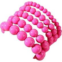 xuzhiyuan 5Pcs Round Bead Bracelet Set Lightweight Bright Pink Beaded Stretch Stackable Resin Bracelet Hot Pink Fashion Jewelry for Women