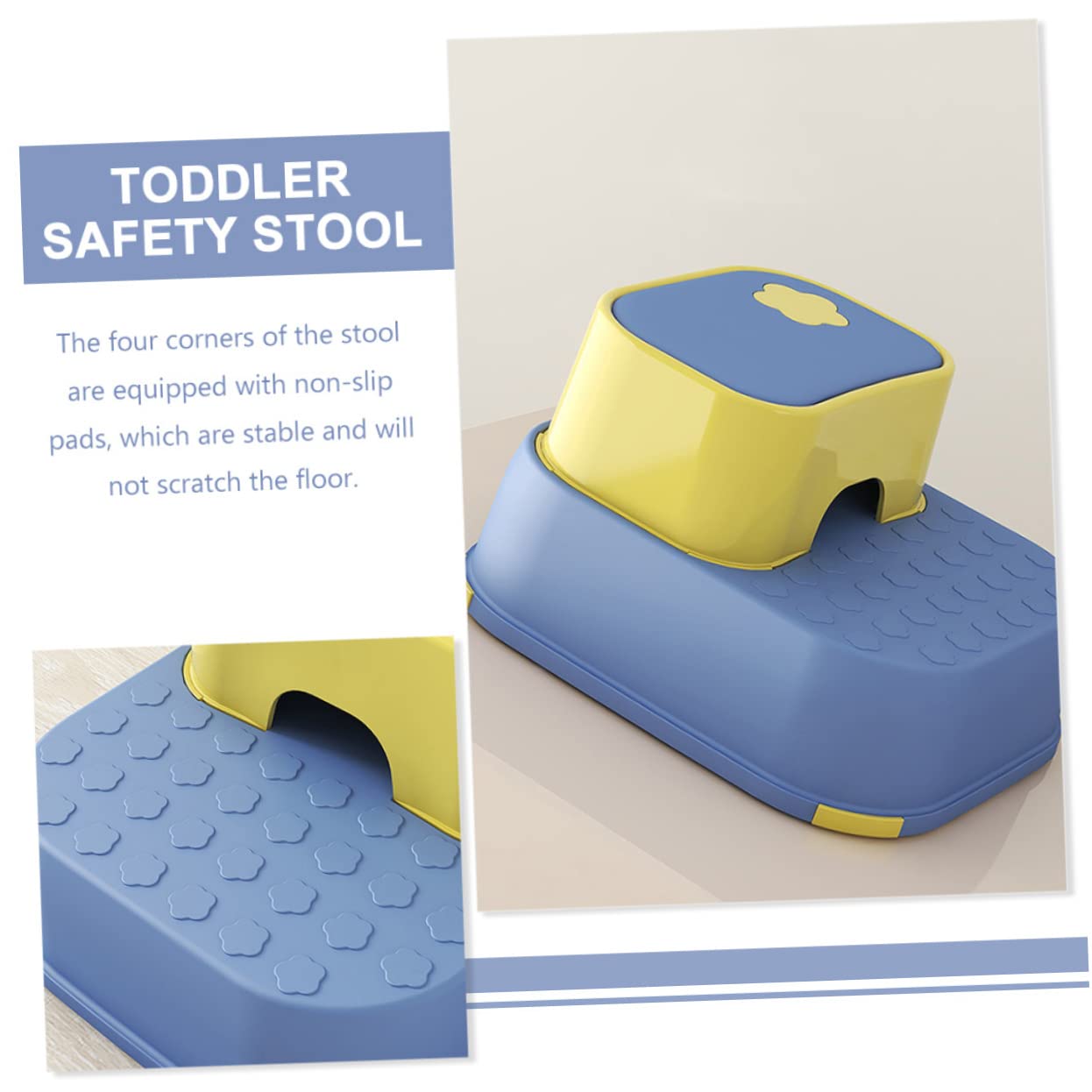 Taburete De Doble Capa Antideslizante para Niños, Escalón Seguro para Baño, Material PP Resistente, Diseño Azul y Amarillo, Adecuado para Bebés y Uso En Lavamanos, 1 Unidad