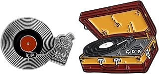 Gzrlyf 2Pcs Vinyl Record Pins Suitcase Record Player Enamel Brooch Vinyl Lover Gifts for Collectors DJ Gifts Retro Music Gift (Pins)