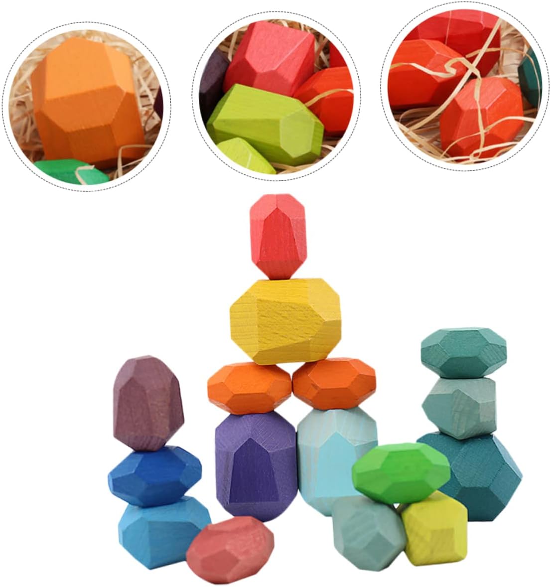 16pcs Wooden Balancing Stones Educational Stacking Game for Boys and Girls Safe Natural Beech Building Blocks Creativity and Motor Skills for Montessori Play