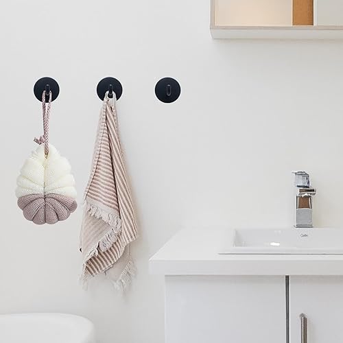 Miniatura 5 de Yukrilt Ganchos de pared adhesivos negros para toallas, impermeables, a prueba de aceite, ganchos autoadhesivos de acero inoxidable 304, 15 libras