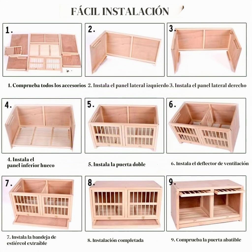 Nido para Palomas con Puerta Semi-Oculta, Jaula para Palomas con Bandeja para Heces, Jaula para Cría con Puerta Corredera, Caja De Apareamiento De Pájaros De Pino Resistente(Natural*2,60 * 30 * 35cm)