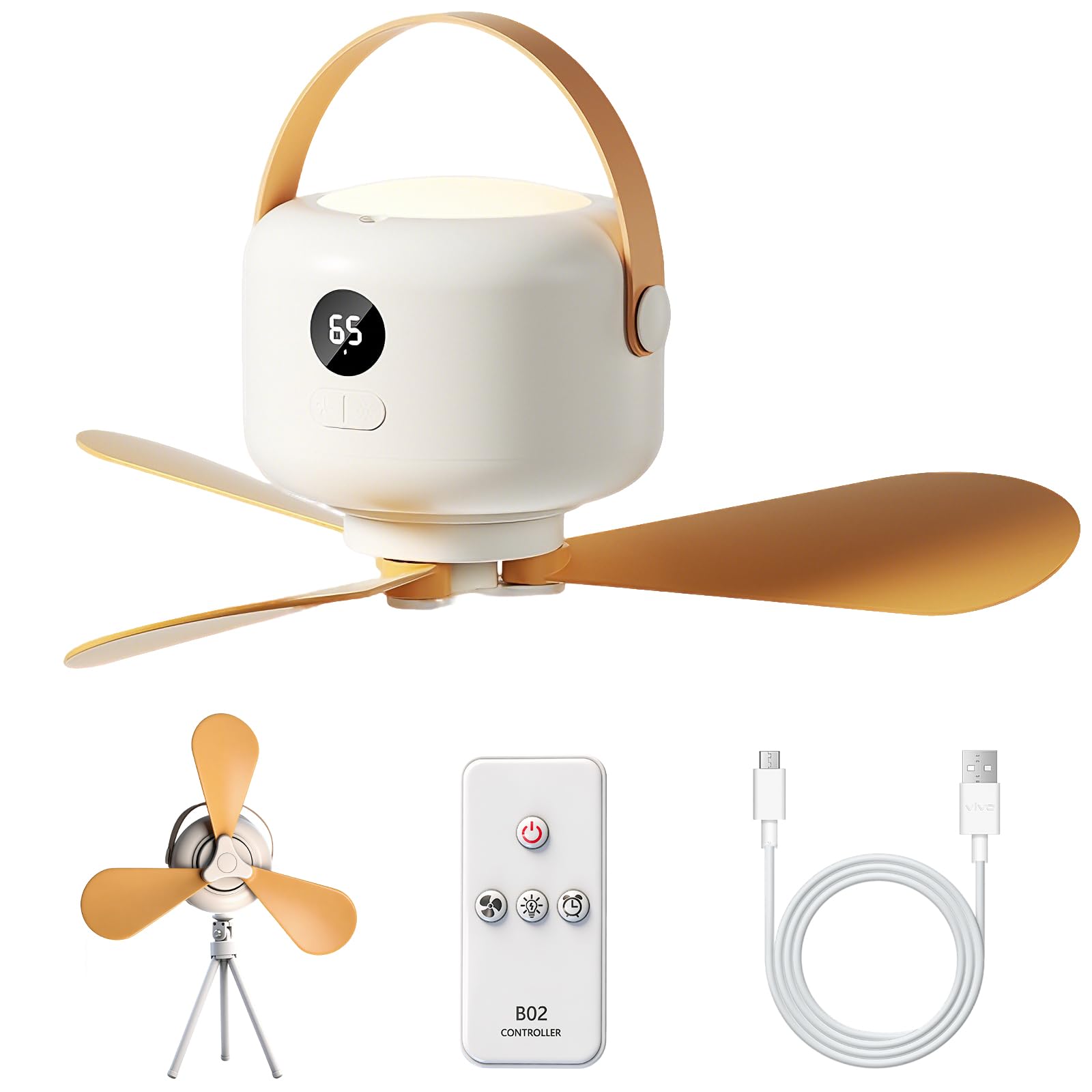Ventilatore da campeggio USB con luce LED a 5 velocità, ricaricabile con telecomando