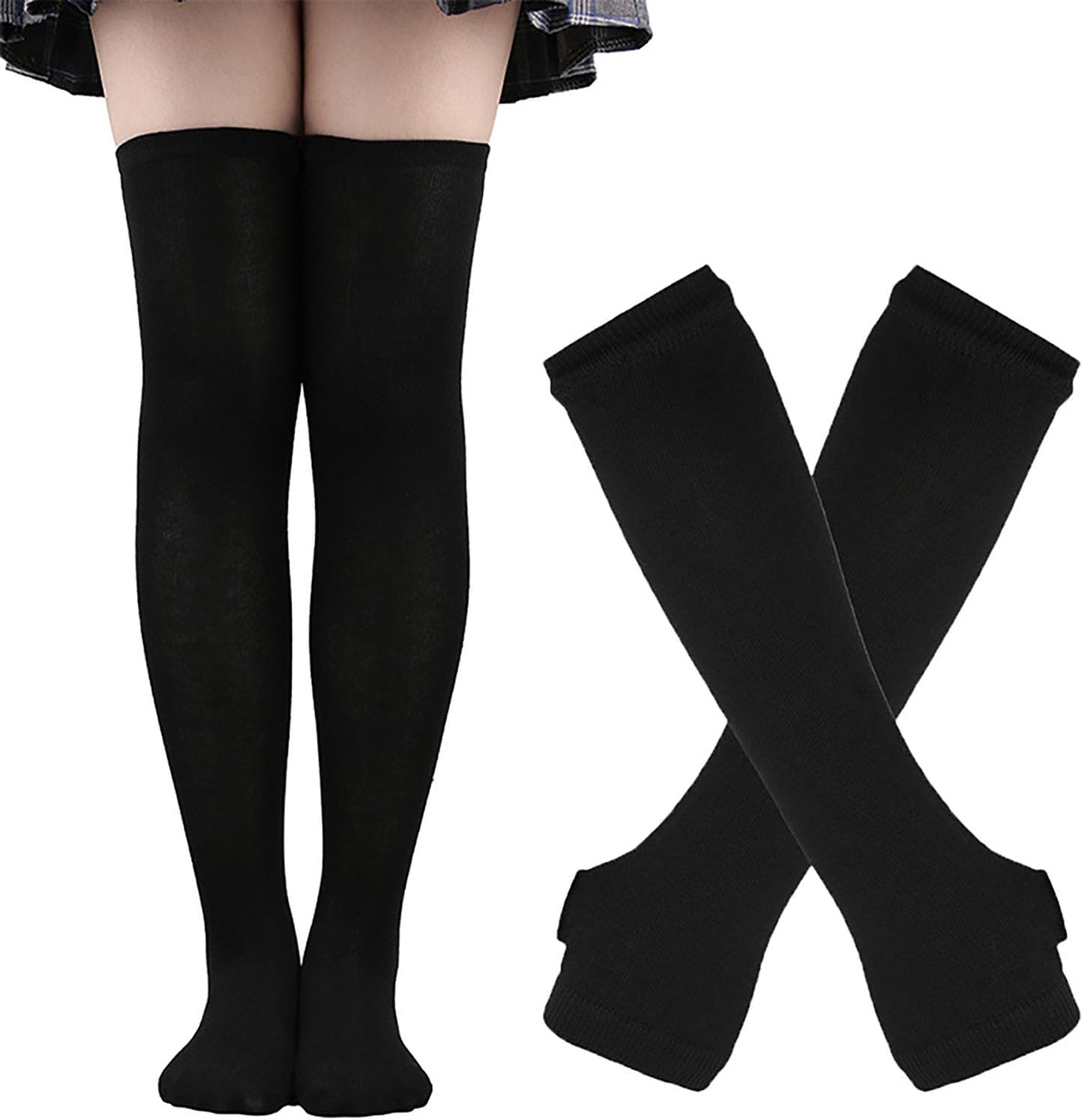 acdiac Women Striped High Socks+Gloves Rainbow Soft Knee Long Stocking For Short Skirt Party