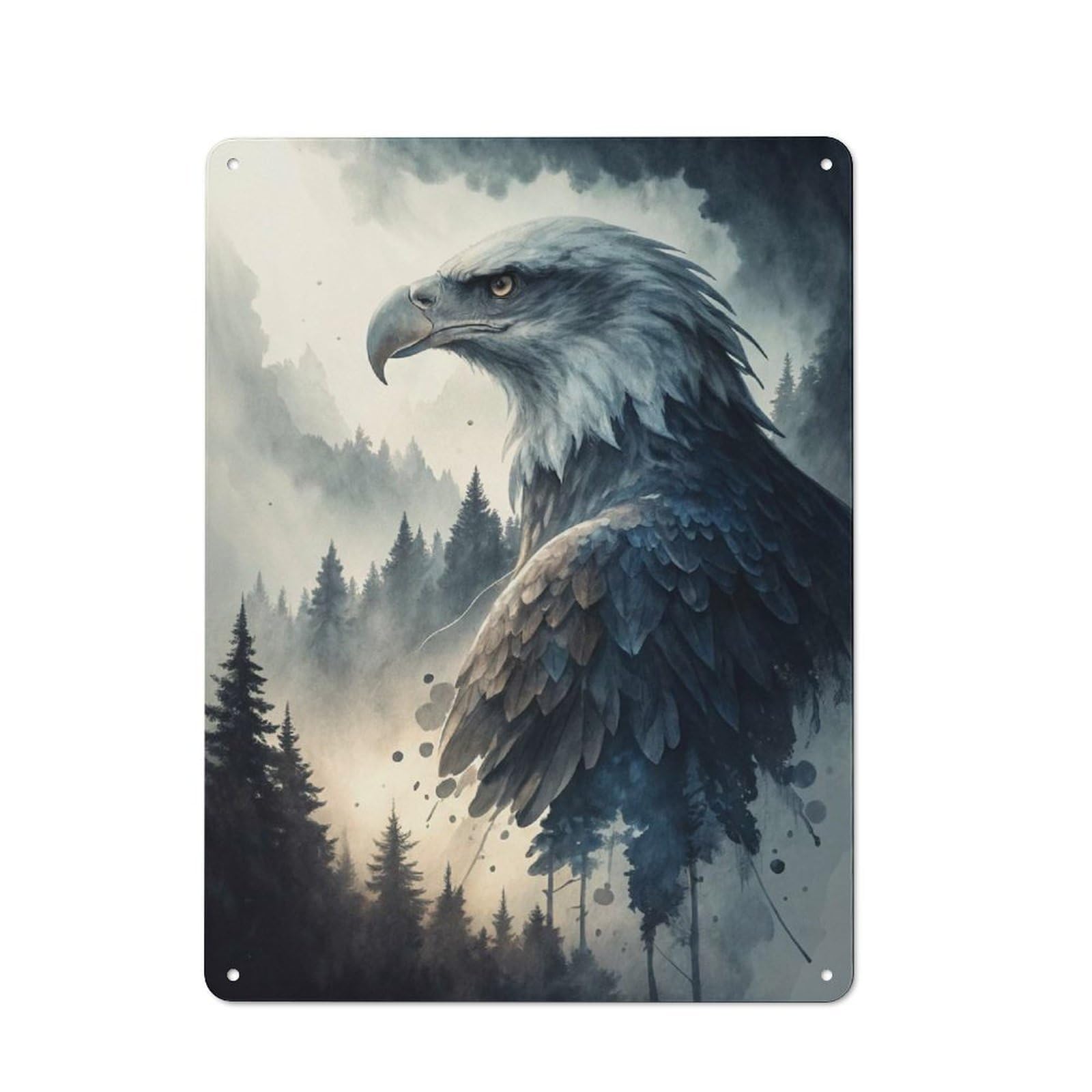 Junmoney Style-8 Majestic Eagle In Misty Forest Vintage Metal Sign 40X30cm For Lounge Or Reading Corner, For A Room Refresh Centred On Metal Wall Decor