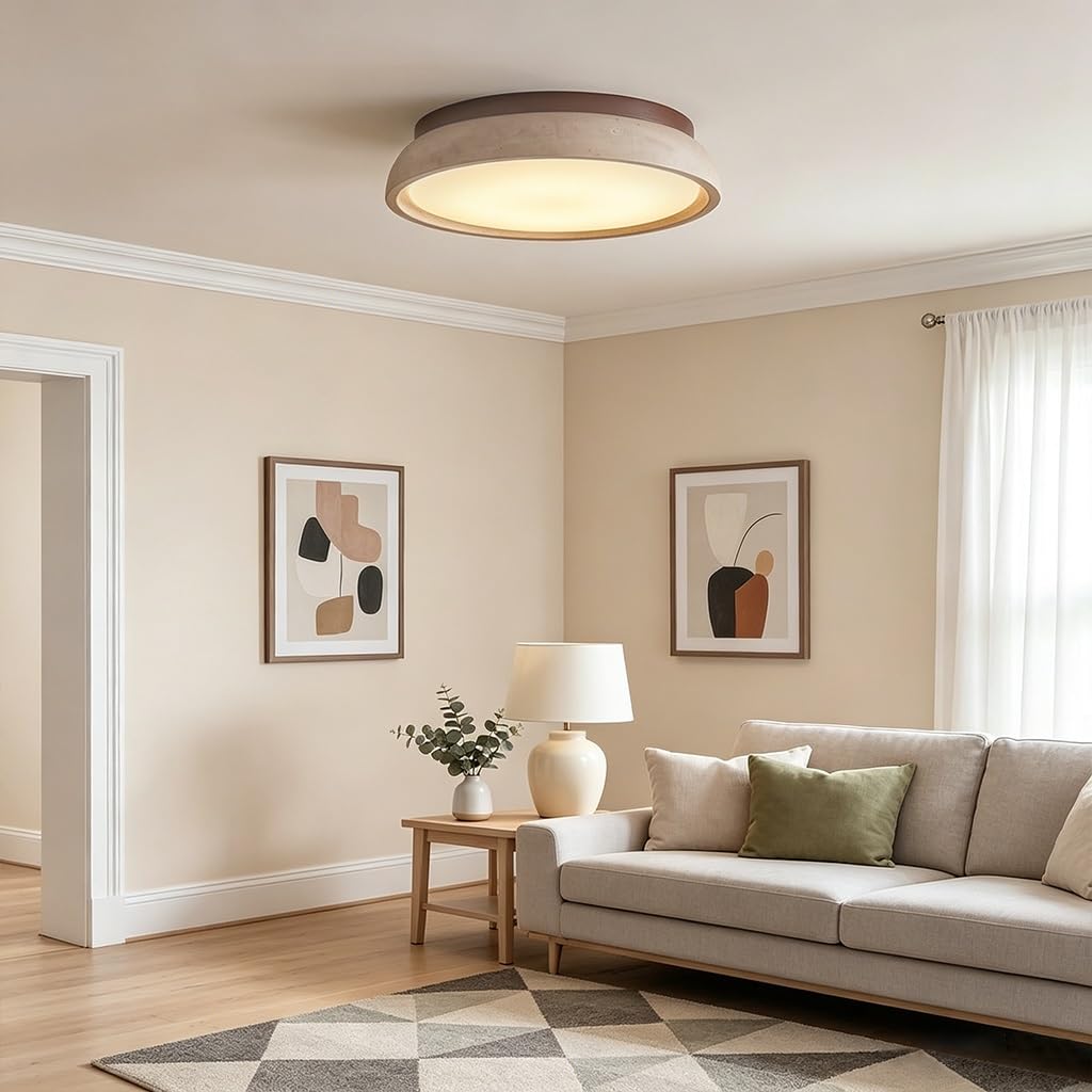 Plafoniera LED Moderna Dimmerabile Travertino Giallo Pietra Naturale Legno Massiccio Illuminazione Interna Stile Vintage Wabi-Sabi Per Camera Da Letto Salotto Sala Da Pranzo(30cm)