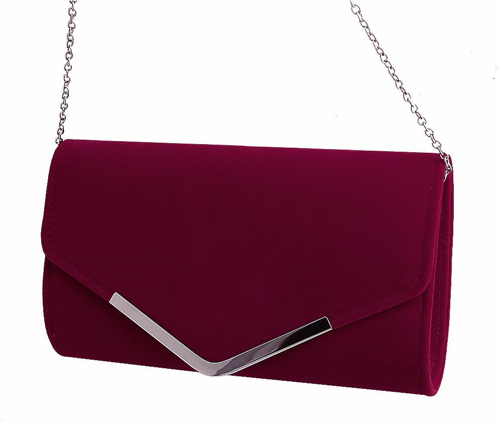 Lady Velvet Bridal Clutch Evening Bag Prom Wedding Shoulder Handbag Purse (Wine Red)