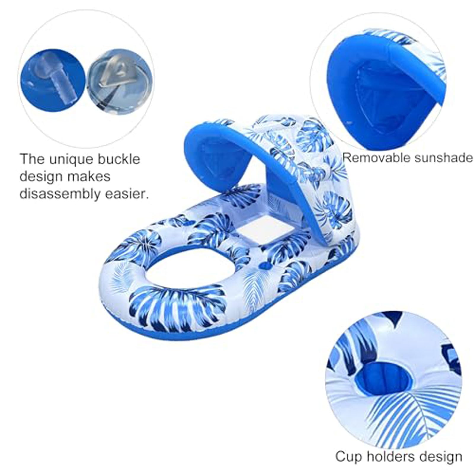 Hamaca Flotante para Piscina para Adultos 140 * 90cm,Colchoneta Piscina Hinchable con Capota Desmontable,Piscina Flotador de Agua con portavasos y reposapiés,para la Piscina Verano Playa