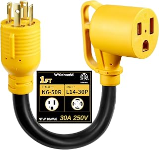 NEMA L14-30P to 6-50R Welder Adapter Plug Cord 1.5 FT, 4 Prong 30 Amp Twist-Lock Generator Male to 3 Prong 50 Amp Welder Female Cord, 10 AWG, Heavy Duty, ETL Listed