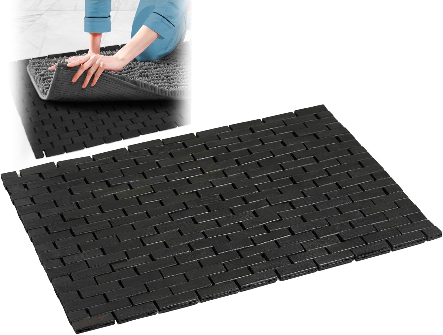 Amazon.com: Bamboo Bath Mat - Black Coated, Stain Proof [16x24-inch WxL ...