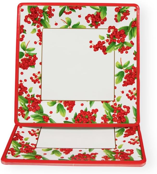 Caspari Christmas Berry Square Paper Salad & Dessert Plates in Red, 32 Count