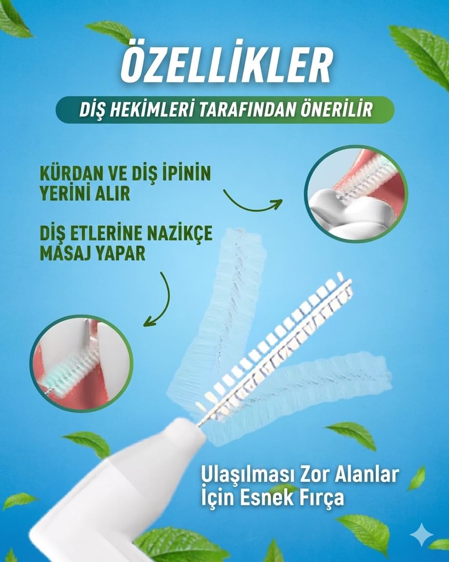 Hannah L-Shaped Diş Arası Fırçası 10 Adet Beyaz Renk Arayüz Fırçası Seti 0.4 mm Diş Bakımı Diş Arası Temizleme