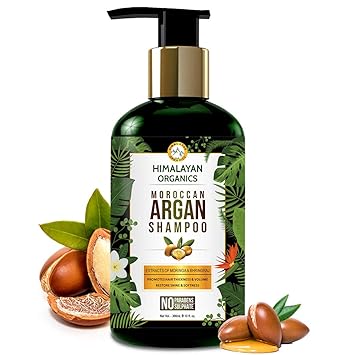 Himalayan Organics Moroccan Argan Oil Shampoo With Extract of Moringa & Bhringraj | No Parabens & Sulphate | Restores Shine in Dry & Supports Hair Growth - 300ml