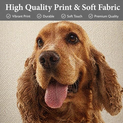 Image of FUREVER GIFTS Cocker Spaniel Puppy Dog Print Cushion Cover Cotton Linen Blend 18" x 18" (46cm) 1 Piece
