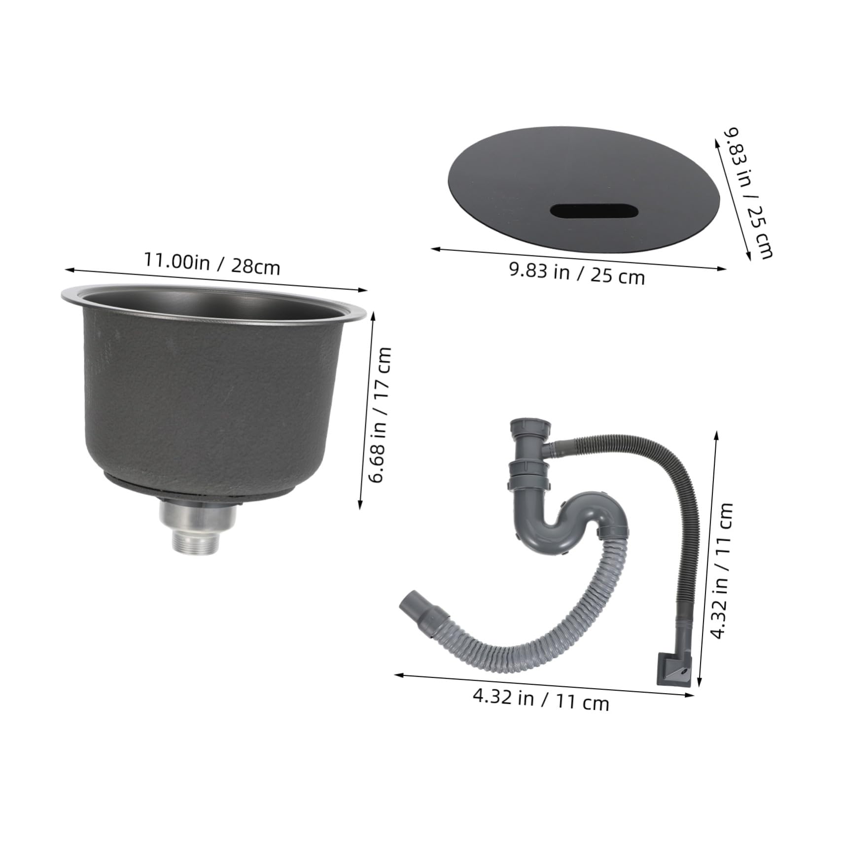 SHINEOFI Fregadero Tamaño 30x28x17 Cm Mini Redondo de Acero Inoxidable 304 con Kit de Desagüe y Doble Instalación para Cocina de Bar y Camper