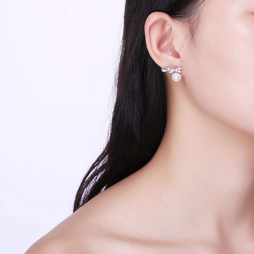 Wunderschöne Kristalle aus 925er Sterlingsilber, Schleife, Perlen-Ohrstecker für Damen, Ohrringe, Schmuck