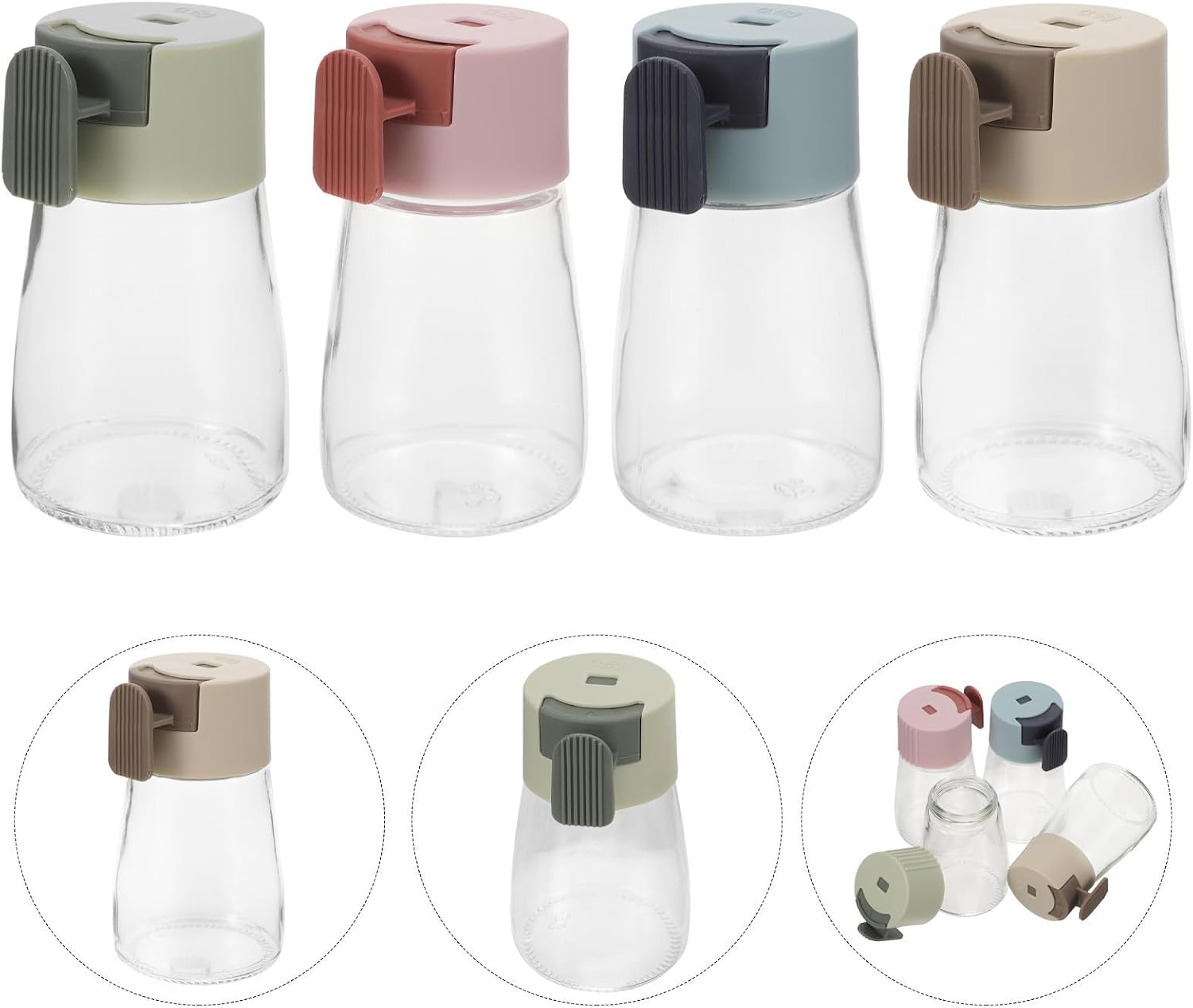 Ipetboom 4pcs Glass Salt Shakers Small Seasoning Bottles for Kitchen Use, Keep Kitchen Tidy and Store Seasonings Efficiently, for Cooking and Food Preparation