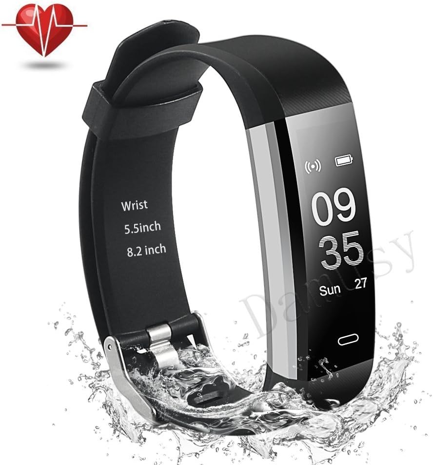 Damusy Fitness Tracker, Bluetooth Watch Activity Tracker Smart Band with Heart Rate Monitor,Waterproof Bracelet Pedometer Wristband with Calorie Counter, Call/SMS Remind for Android and iOS (Black)