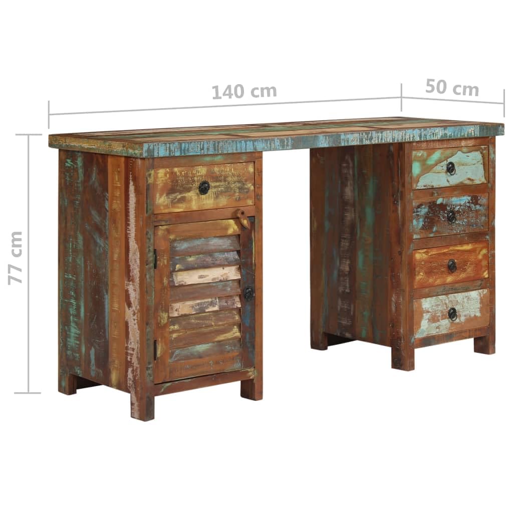 Schreibtisch aus Massivholz, 140 x 50 x 77 cm, 5 Schubladen | Vintage-Stil, abnehmbare Oberseite, umwandelbar in 2 Schränke, Schrankaufbewahrung