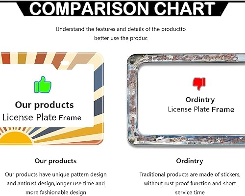 Miniatura 4 de Juego de 2 marcos para placa de matrícula con diseño de arco iris y diseño de sol hippie, de acero inoxidable, con tapas de rosca, 2 agujeros