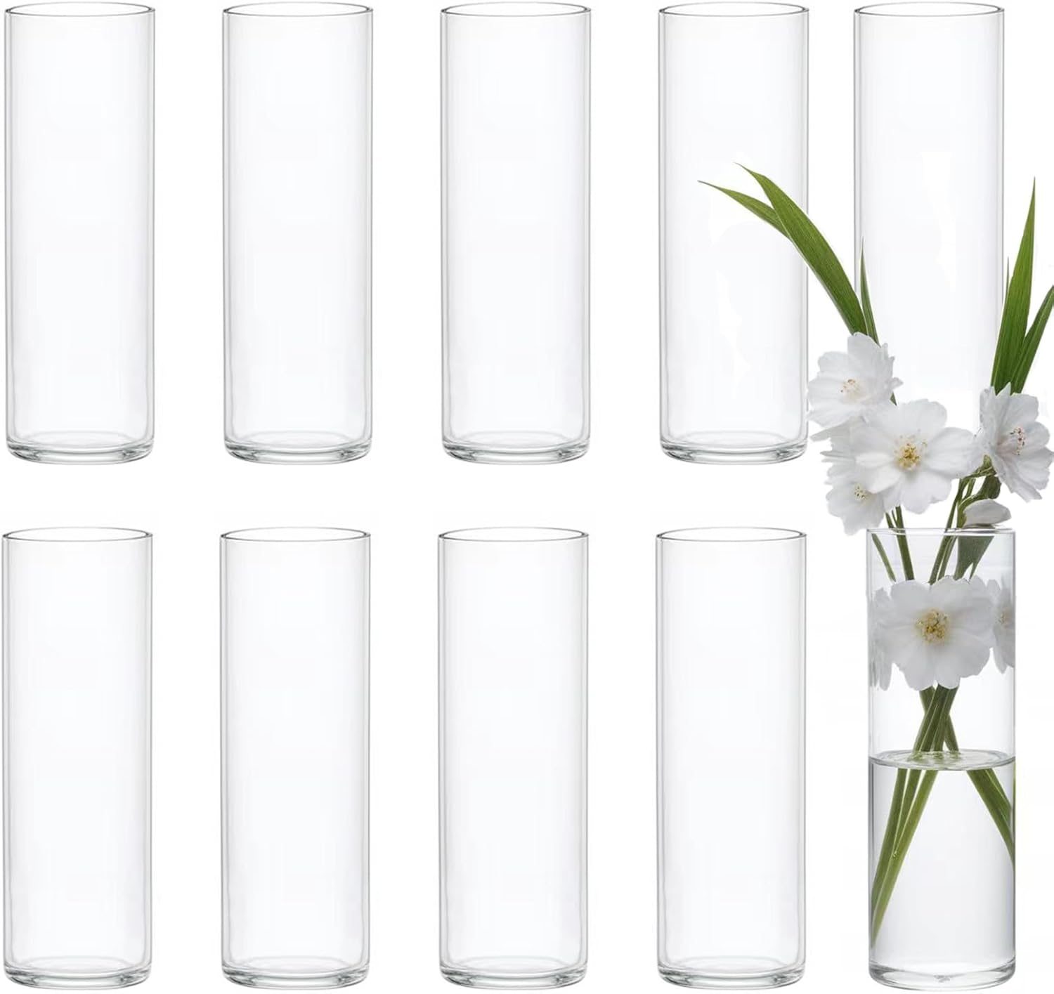 10 Pack Glass Vases for Centerpieces, 8 Inch Tall Small Clear Glass Flower Vase Cylinder Vases for Centerpieces Wedding Home Table Decor 8 inch x 2.65 inch 10