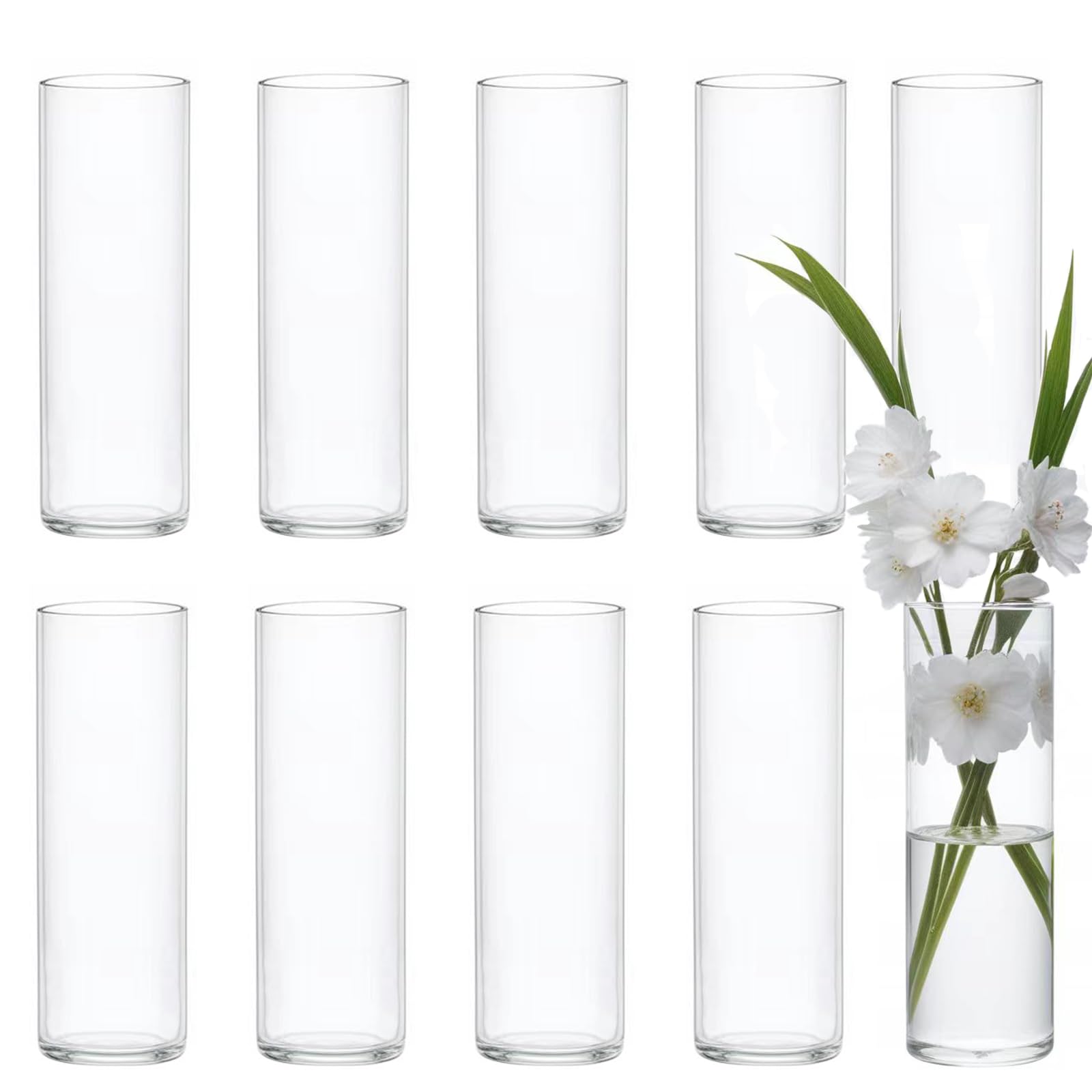 Photo 1 of 10 Pack Glass Vases, 8 Inch Clear Cylindrical