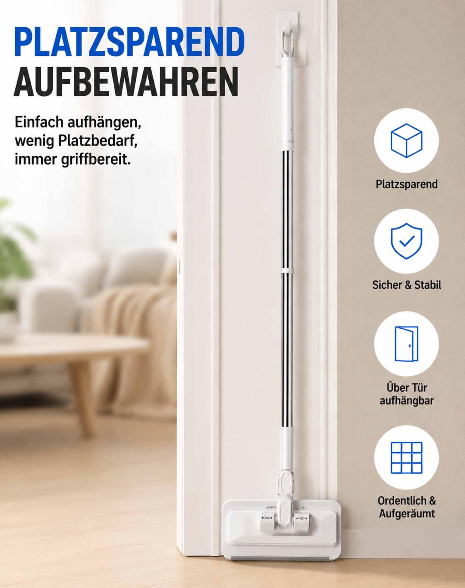 Velorin Mop, Verhindert Schmutzige Hände, Verbesserter Freihand Mop，Weiß
