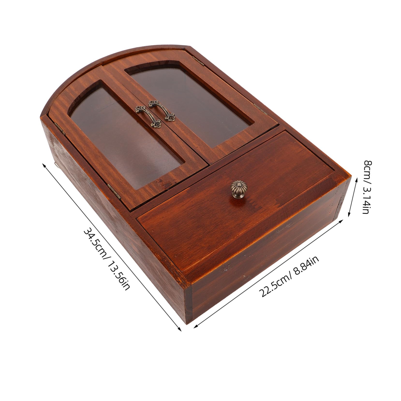Elegancka drewniana szafka do przechowywania w stylu vintage ze szklanymi drzwiami, wielofunkcyjny pulpit z szufladą na kosmetyki, artykuły biurowe i rozwiązania do przechowywania w domu