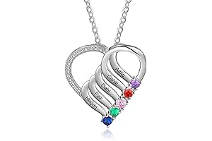 Personalized Heart Necklace with Birthstones for Mom