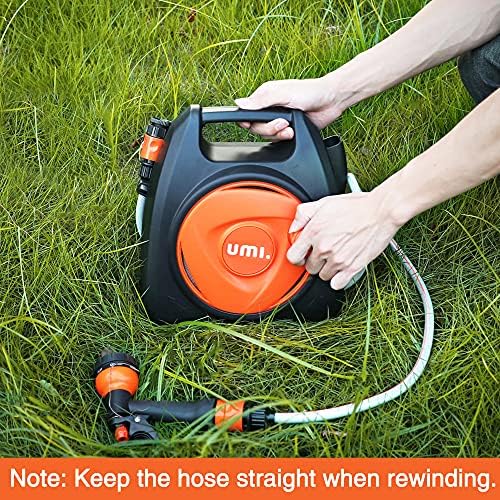Amazon Brand  Umi Garden Hose Reel, Compact Portable Hose Reel with 10M Hose, Adjustable 7-in-1 Spray Nozzle, Simple Rewind