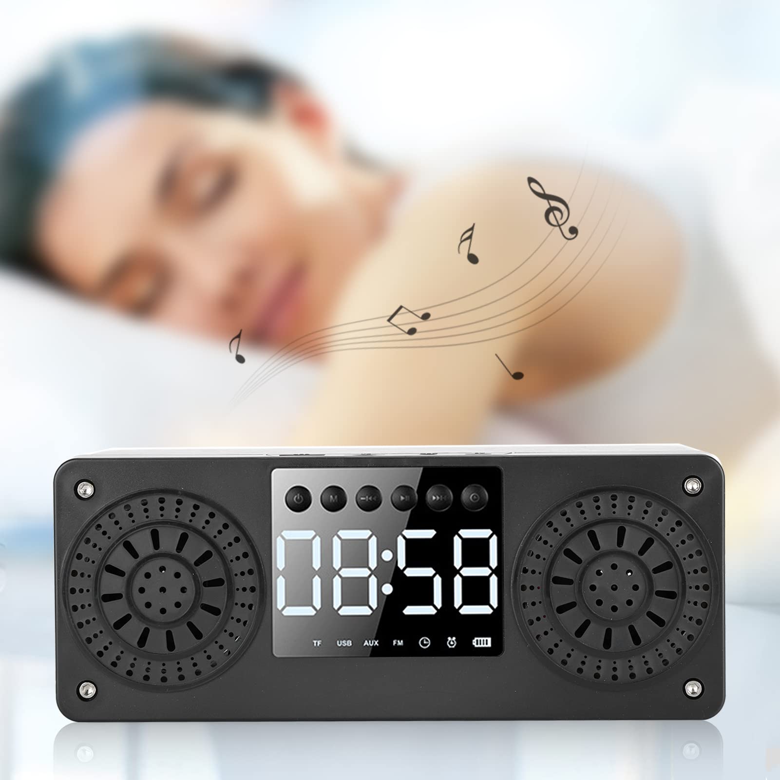 Mini Digital Alarm Clock Speaker, Portable Multifunctional Horn with Radio and Dual Stereo Sound Speakers, Outdoor Rechargeable Portable Speaker for 5.0 (Yellow Wood Grain)