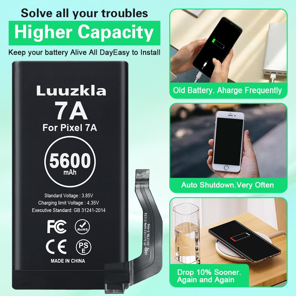 Compatible with Pixel 7A Battery, 5600mAh (New Upgrade) Super Capacity Battery Compatible with Google Pixel 7A GWKK3, GHL1X, G0DZQ, G82U8, with Full Tool Kits-24 Months Service