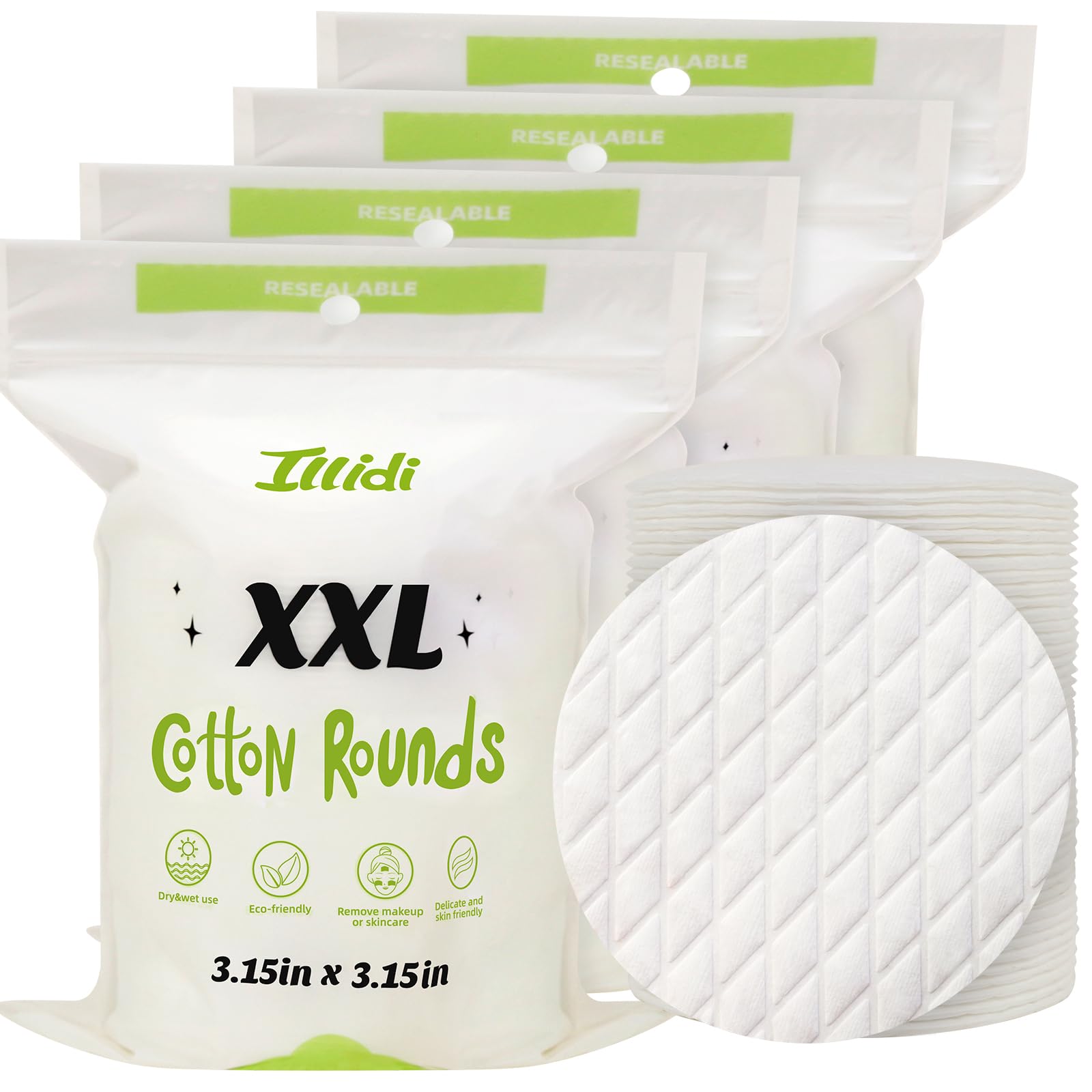 Extra Large Cotton Rounds, 3.15 inches Diameter,(240 Count),100% Pure Cotton Pads, Soft and Lint-Free for Makeup Removal and Face Cleansing