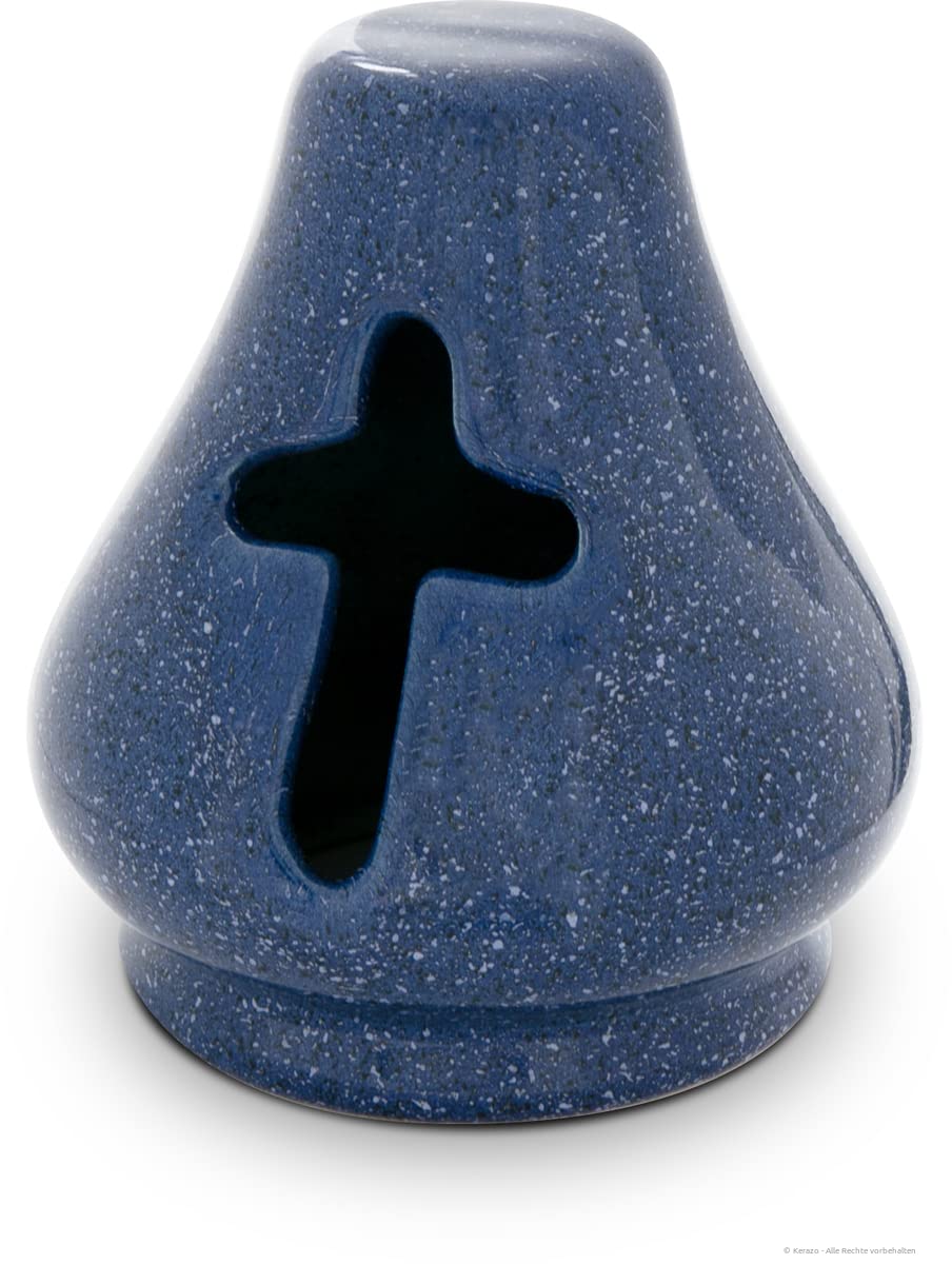 Lanterne funéraire bleu-granit 14 x 16 cm : photophore cimetière extérieur