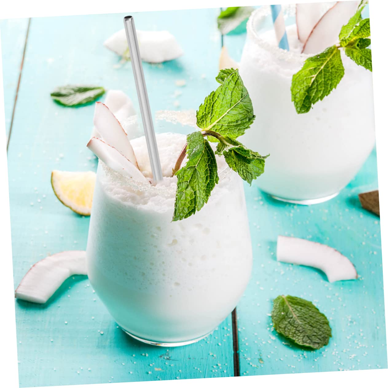 Unomor 4pcs Stainless Steel Straw Spoon Set Reusable Metal Drink Stirrer Spoon for Cocktails Coffee Beverages