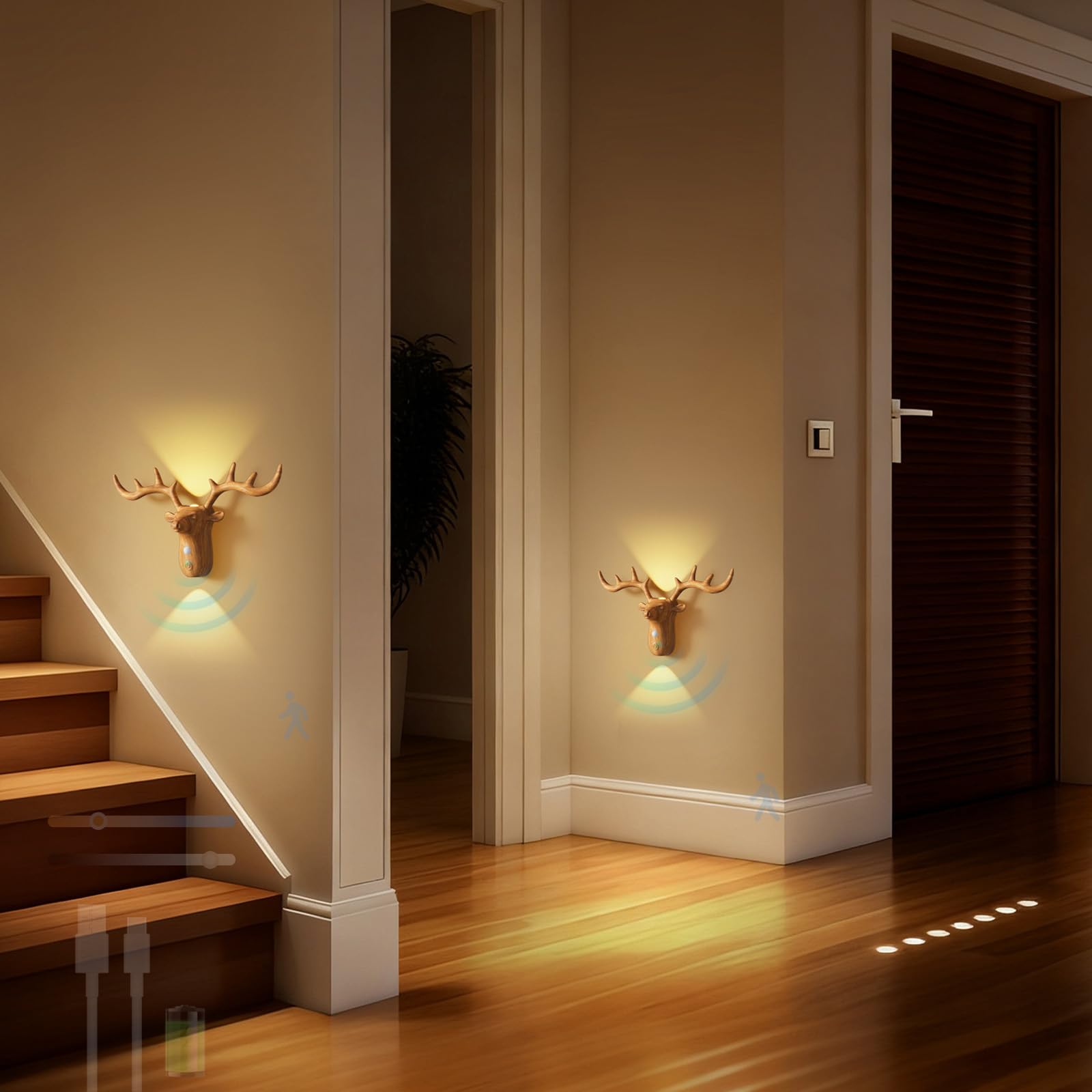 Iluminación de pared recargable USB LED apliques de pared interior regulable 2 uds 8