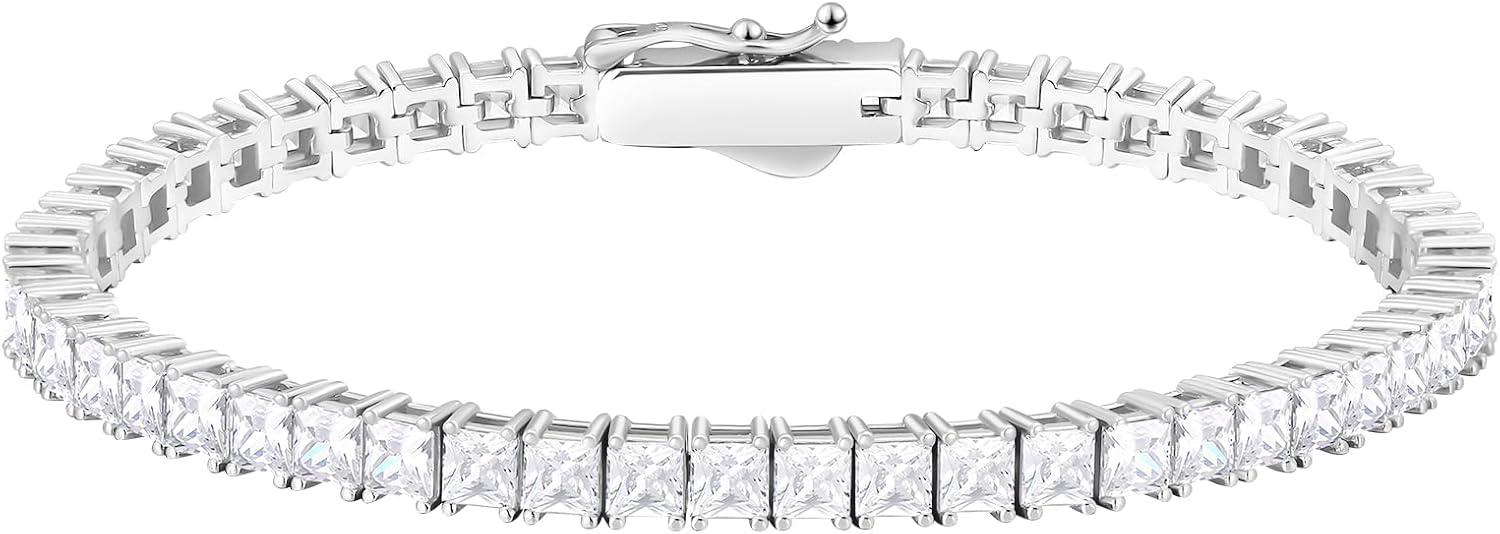KRKC&CO 2/3/4mm Tennis Bracelets, S925 Sterling Silver with 14k Gold/White Gold Plated, Iced Out 5A Cubic Zirconia Stones, for Women Ladies Bridal Wedding Jewelry