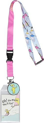 Dr. Seuss Oh The Places You'll Go Breakaway - Soporte para tarjetas de identificación con colgante de goma de 2 pulgadas