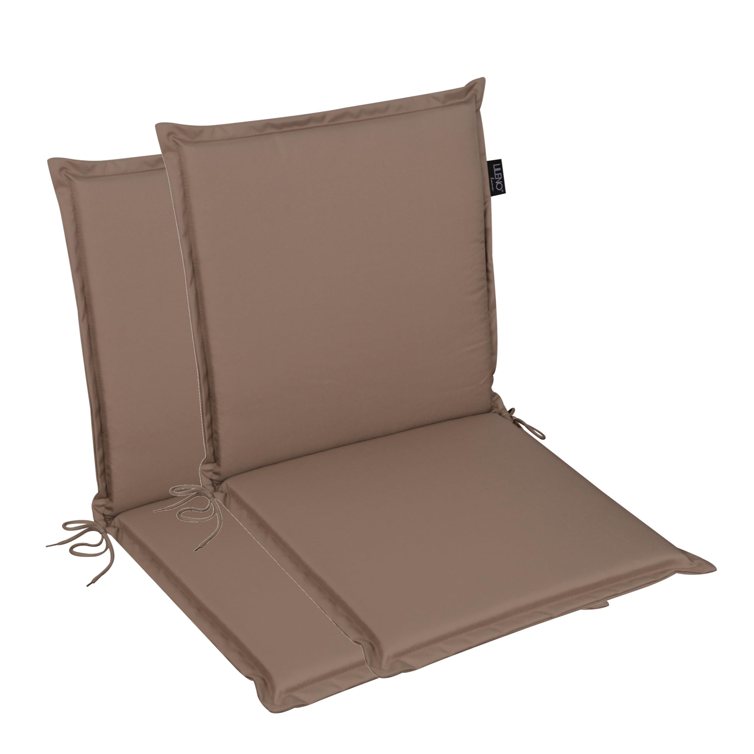 LILENO HOME MIA - Juego de 2 cojines para silla de jardín con respaldo bajo, color topo, cómodas tumbonas para muebles de jardín, cojines de silla para sillas de jardín y sillas plegables